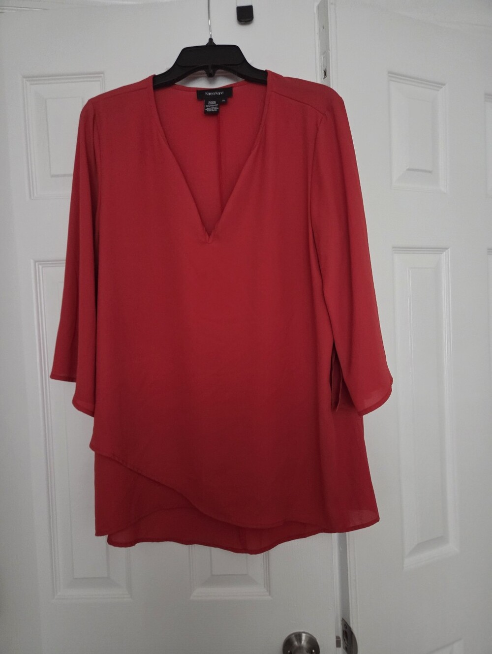 Karen Kane Red V-Neck Layered Hem Tunic